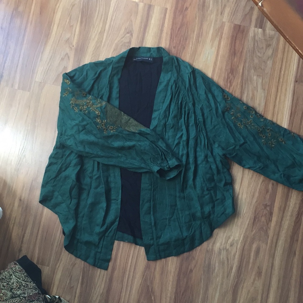 Zara - Embroidered green jacket -medium